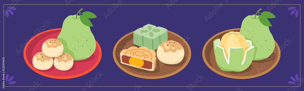 Chinese Mid-autumn moon festival elements set Chinese Mid-autumn moon festival elements set