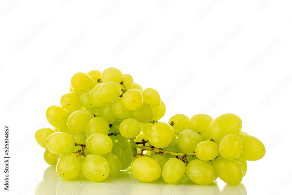 One bunch of white Kish mish grapes, close-up, isolated on a white background.