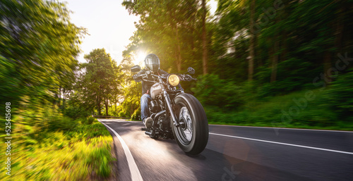 motorbike on the road riding. having fun driving the empty highway on a motorcycle tour journey
