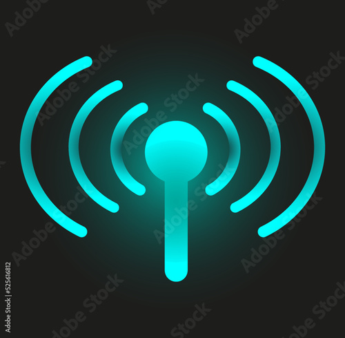 Blue glowing ring. Sonar sound wave. Signal concentric circle. Radio station signal. Water ripple with circle waves isolated on transparent background.