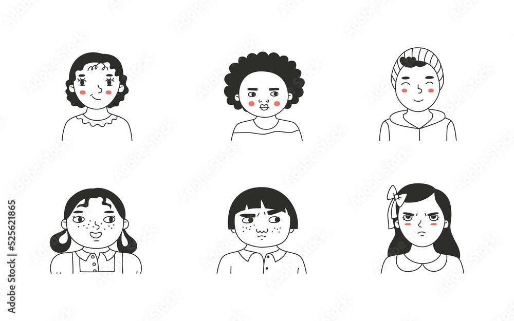 Set of faces of different children, human avatars collection. Set of faces of different children, human avatars collection.