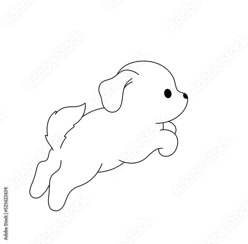 Vector isolated cute cartoon jumping puppy colorless black and white contour line easy drawing
