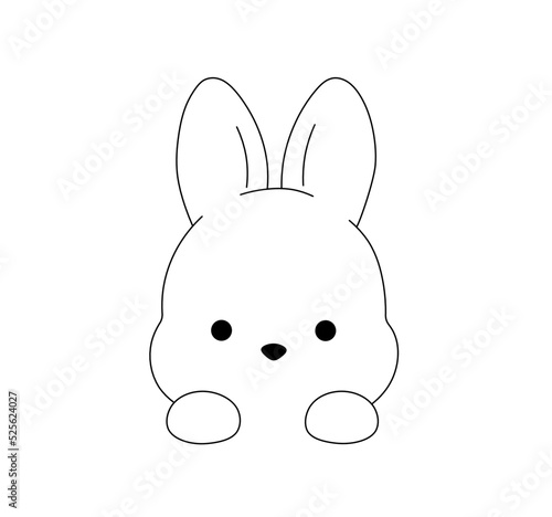 Vector isolated cute cartoon rabbit hare bunny head with paws  colorless black and white contour line easy drawing