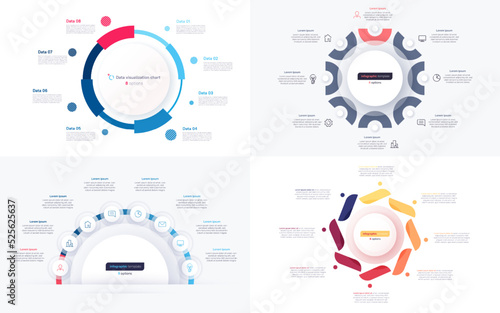 Set of eight option circle infographic design templates. Vector illustration