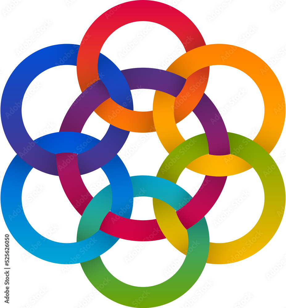 Seven Interlocked Circles In Gradient Rainbow Colors Seven Interlocked Circles In Gradient Rainbow Colors