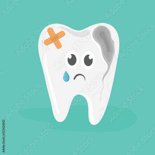 Teeth. Plaque tooth, shiny white tooth. Mouth hygiene and toothache. Dental happy and sad vector characters