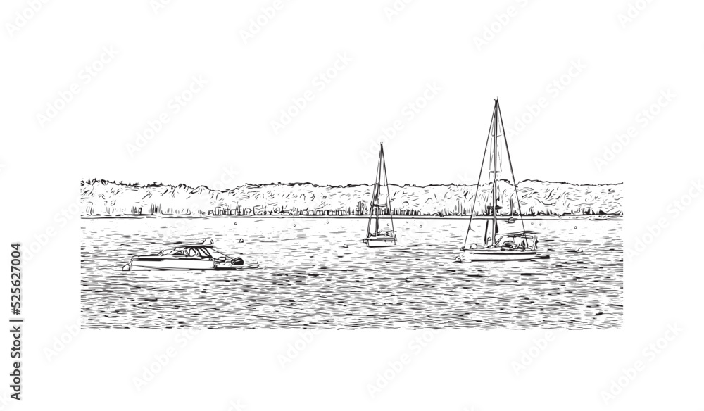 Building view with landmark of Novigrad is a free city within Redania. Hand drawn sketch illustration in vector. Building view with landmark of Novigrad is a free city within Redania. Hand drawn sketch illustration in vector.