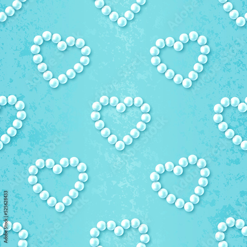Mint romantic pattern with pearl hearts