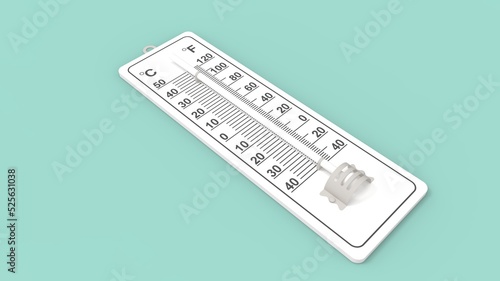 3D rendering of a liquid based weather thermometer a measuring instrument used to measure and indicate temperatures. 3d renderd computer model isolated in empty space background.