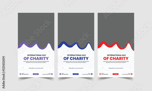 Charity event instagram stories template design,  International day of charity, charity event twitch banner template