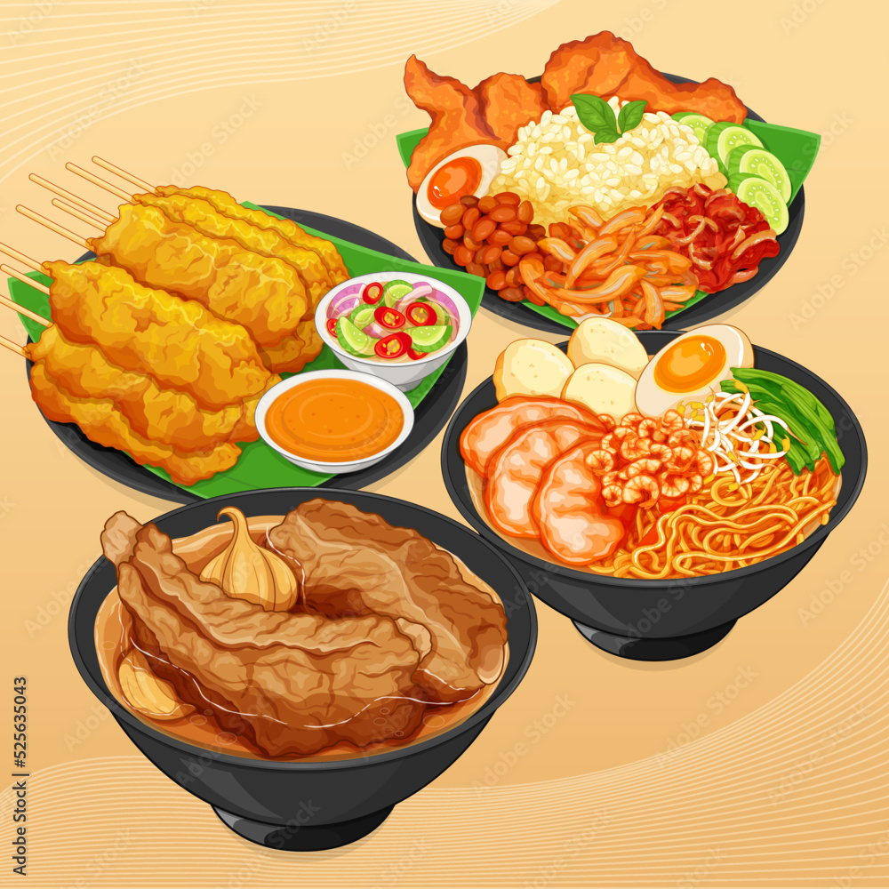 Bak Kut Teh singapore food menu close up. Shrimp hokkien mee noodles in