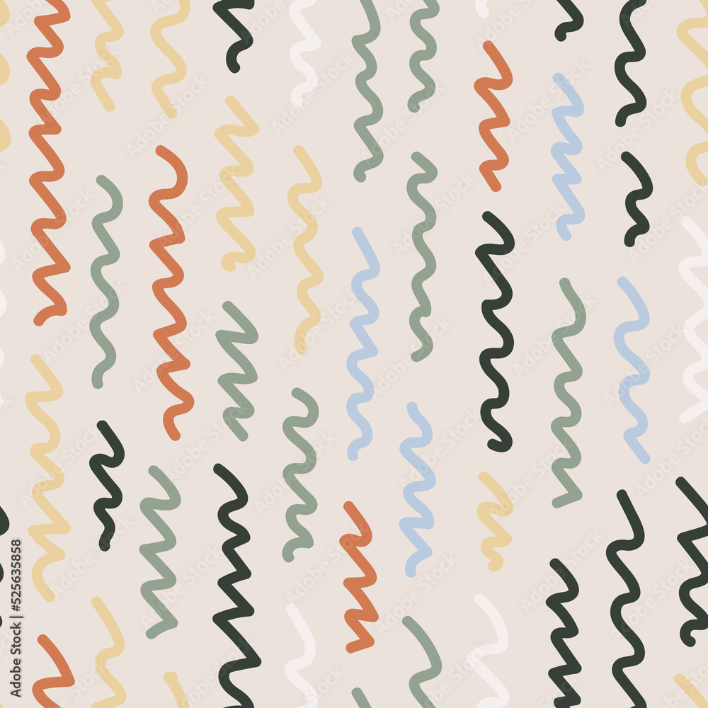 Hand drawn vertical spirals lines seamless pattern. Striped endless wallpaper