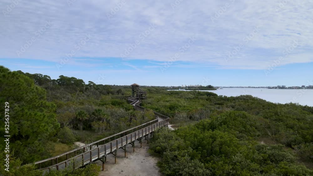 Drone Pan of Nature Park With Raised Walking Trail Drone Pan of Nature Park With Raised Walking Trail