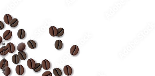 Top view background with coffee beans scattered. Vector illustration