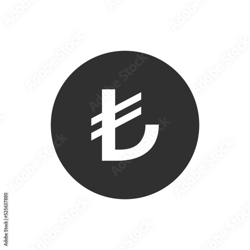 Black Icon turkish lira coin isolated on white background. Turkish money. Vector lira icon.