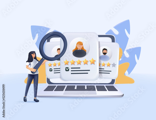 Marketing research abstract 3D vector illustration. Purchasing habits, brand persona, rating site, online shopping