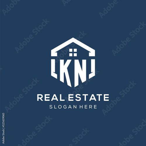 Letter KN logo for real estate with hexagon style