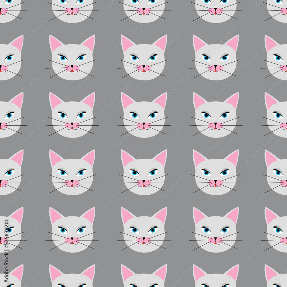 Vector seamless pattern with a cat's head on a gray background Vector seamless pattern with a cat's head on a gray background