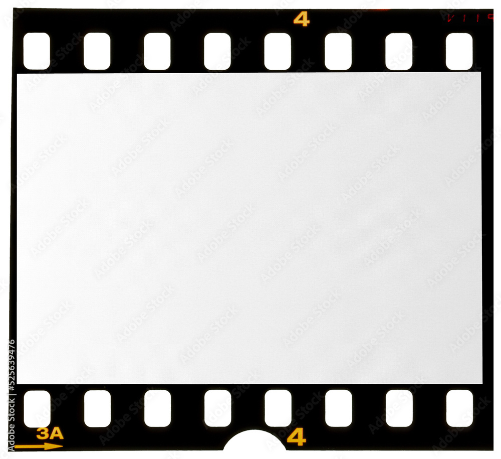 single transparent 35mm dia film strip with empty or blank frame. 