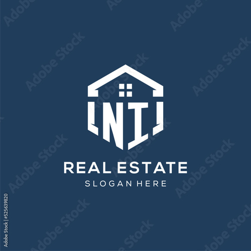 Letter NI logo for real estate with hexagon style