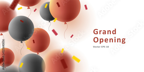 Canvas Print Grand opening poster with 3d realistic round black and red blurred balloons and