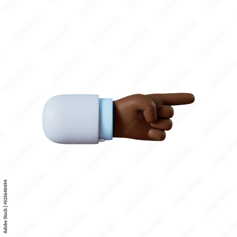 3d render. African American cartoon character hand pointing gesture. Business clip art isolated on transparent background 3d render. African American cartoon character hand pointing gesture. Business clip art isolated on transparent background