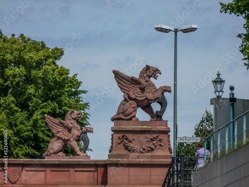 Lion statues on Moltkebrucke bridge in Berlin, Germany photo