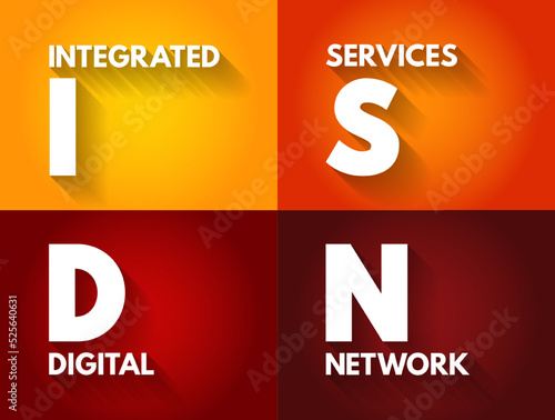 ISDN Integrated Services Digital Network - set of communication standards for simultaneous digital transmission of data over the digitalised circuits of telephone network, acronym text concept photo