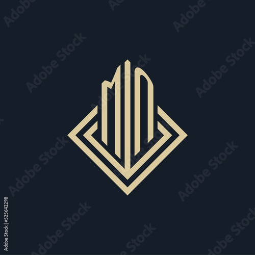 Initials MN logo rhombus lines shape style, luxury modern real estate logo design
