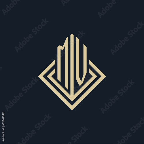 Initials MV logo rhombus lines shape style, luxury modern real estate logo design