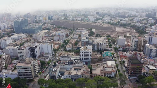 Aerial view of the buildings and Huaca Pucllana in Lima, Peru photo