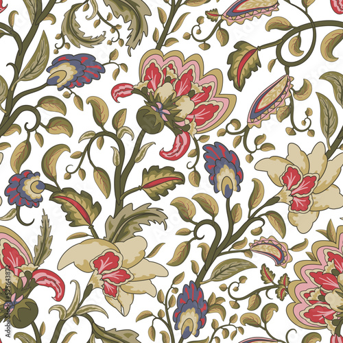 Tableau sur toile Jacobean embroidery floral seamless pattern