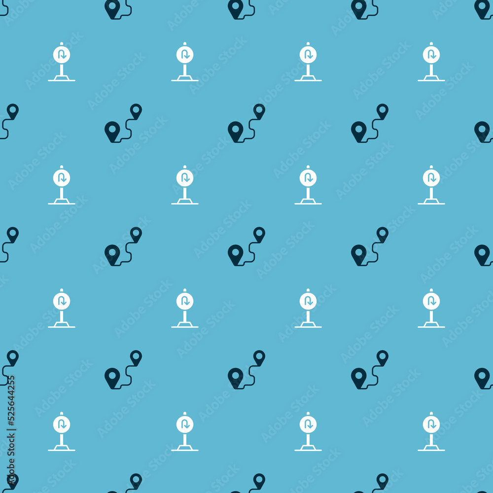 Set Route location and Turn back road sign on seamless pattern. Vector Set Route location and Turn back road sign on seamless pattern. Vector