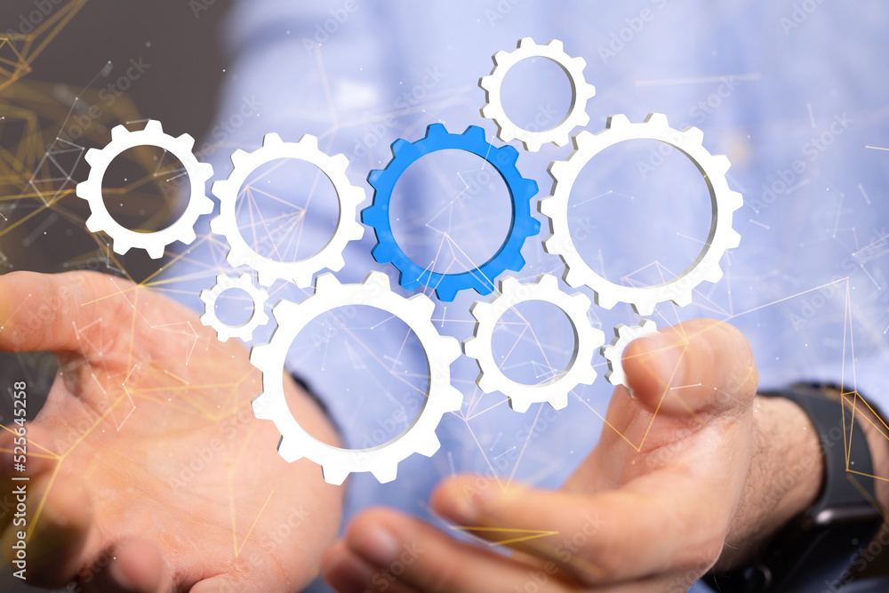 gear system data. Connecting lines and dots.Big data visualization