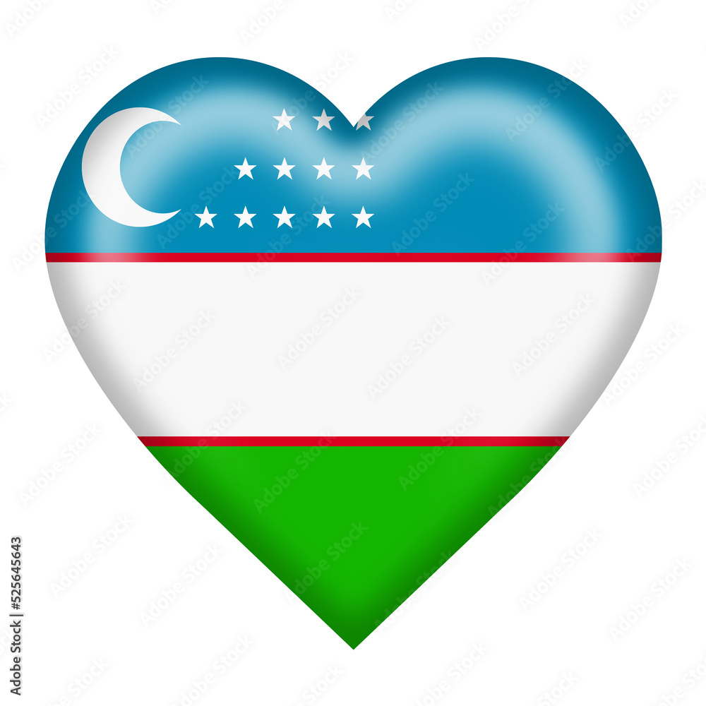 Uzbekistan flag heart button 3d illustration isolated on white with clipping path Uzbekistan flag heart button 3d illustration isolated on white with clipping path