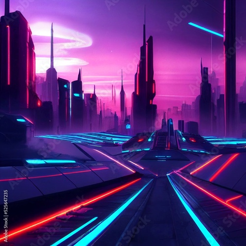 Dark cyberpunk neon city background wallpaper