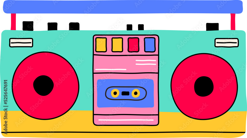 Classic 80s 90s elements in modern style flat, line art style, front ...