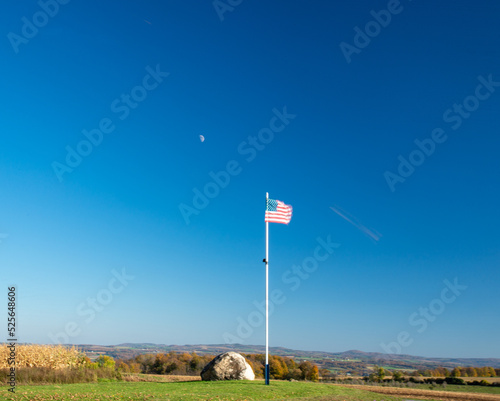 U.S. Flag blowing in the Autumn wind, overlooking the Mohawk Valley