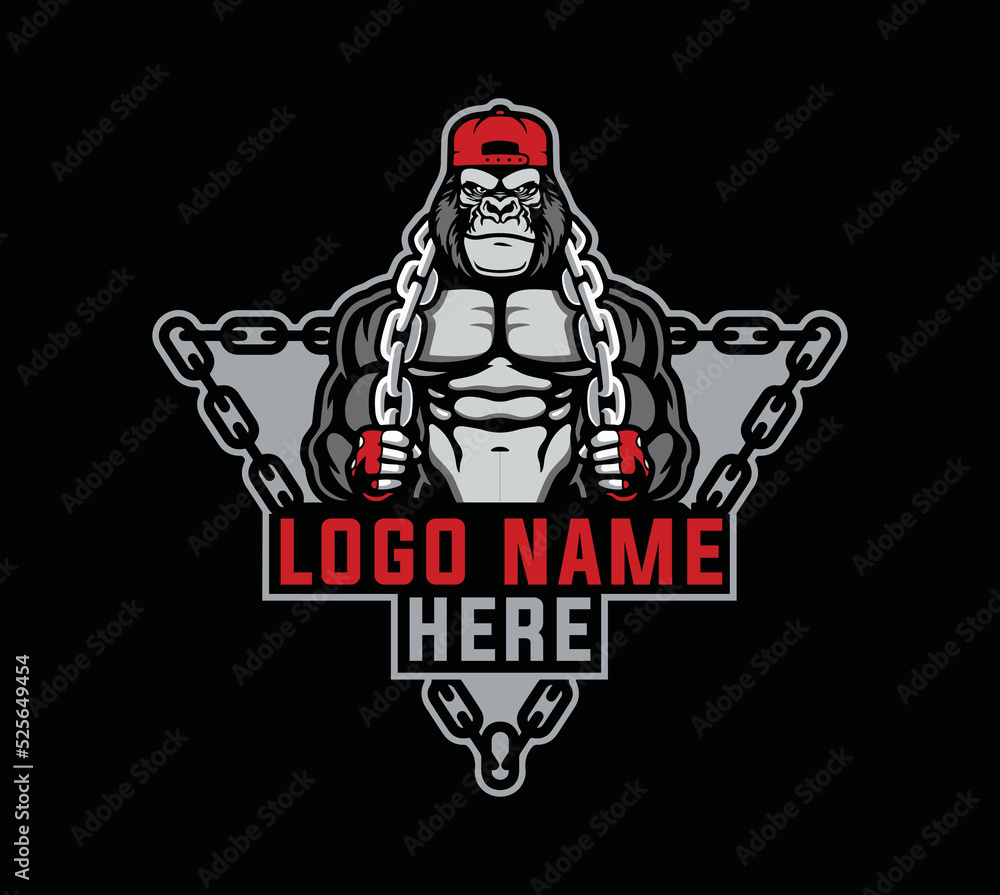 a gorilla bodybuilder with chain on the dark background. a gorilla bodybuilder with chain on the dark background.