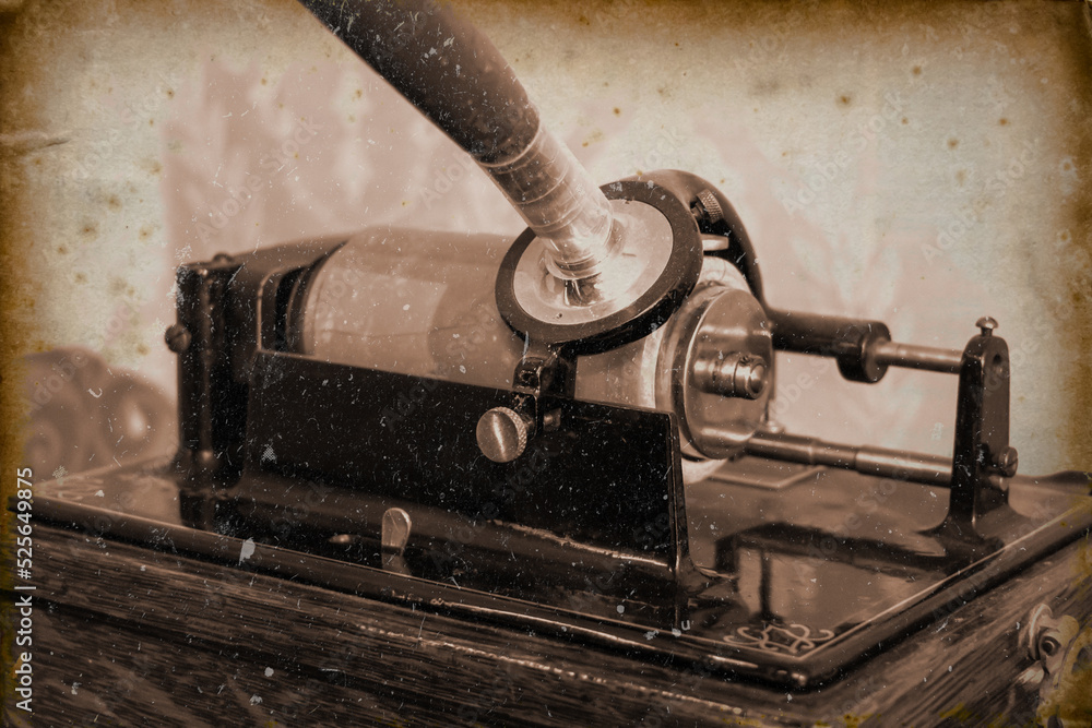 Close-up view of a phonograph, imitation of an old photograph