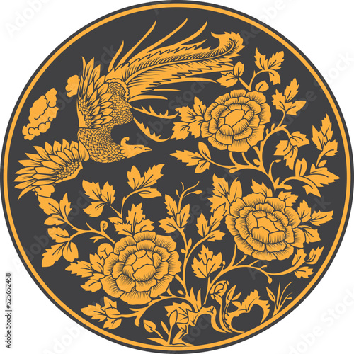 Hand drawn illustration from traditional Javanese lacquer art.