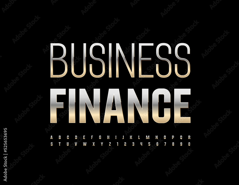 Vector modern concept Business Finance. Silver elite Font. Set of steel Alphabet Letters and Numbers