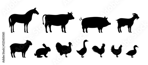 Leinwand Poster Set of Farm animal silhouettes