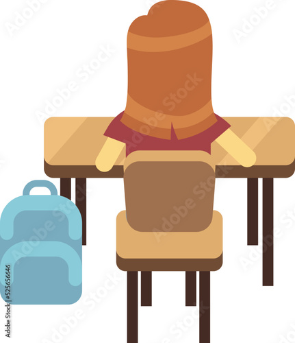 Kid in school room. Girl student back view