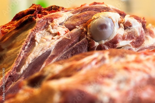 Side of bacon prior to being chopped up as part of the butchery demonstration at Callow Farm photo