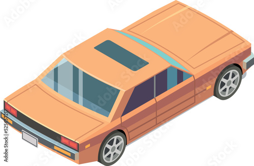 Old car isometric back icon. Retro yellow transport
