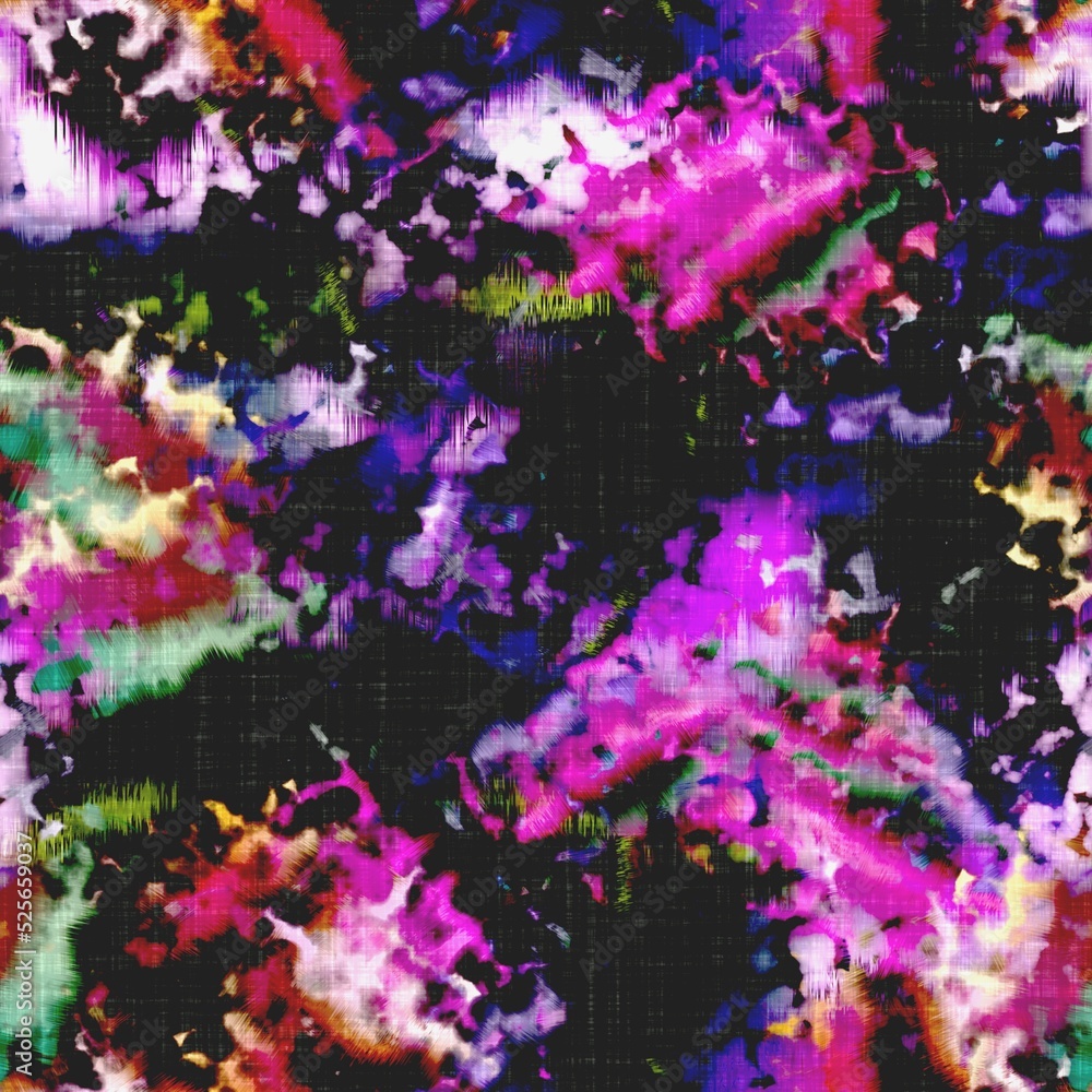 Messy summer tie dye batik beach wear pattern. Seamless colorful stain space dyed effect fashion. Washed out soft furnishing background. Messy summer tie dye batik beach wear pattern. Seamless colorful stain space dyed effect fashion. Washed out soft furnishing background.