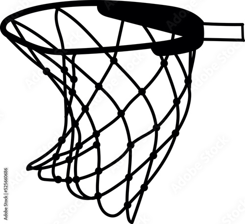 Hand drawn black Basketball basket with net, Basketball Goal, basketball hoop on white background