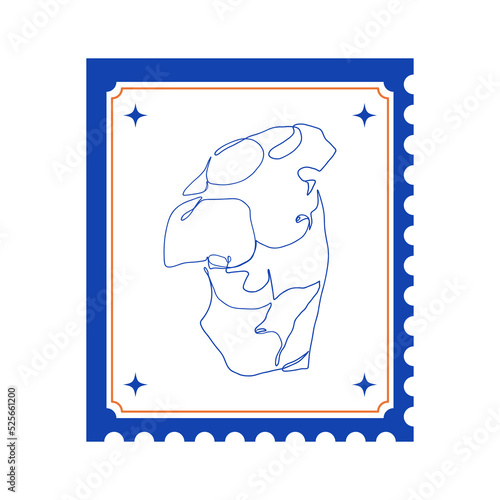 Greek ancient god stamp. Postage frame sticker greece mythology one line art, vintage statue sketch. Vector illustration