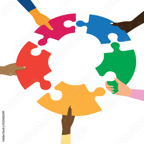 Shot of hands holding puzzles on the white background